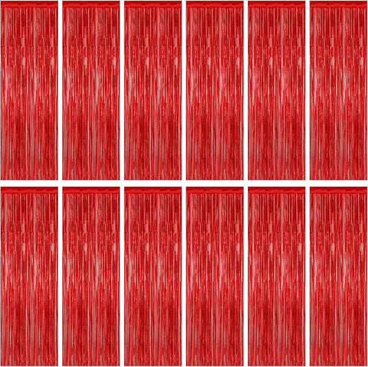 Regine Switzerland Red Curtains - 12 Pack Metallic Foil Streamers | 3.28 FT x 7.05 FT Party Backdrop Decor