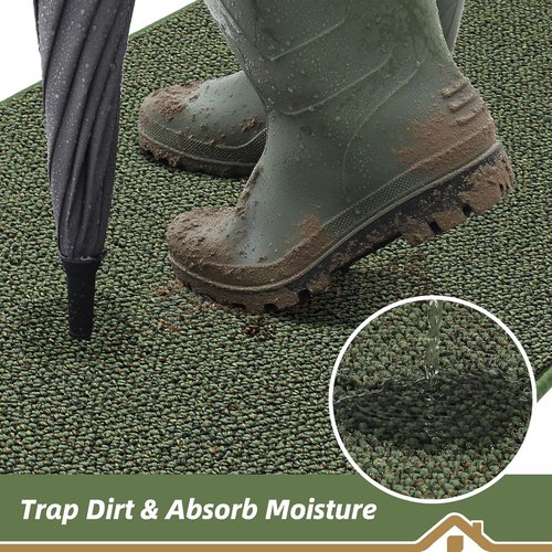 BEQHAUSE Dirt Trapper Door Mat - Non-Slip, Washable, Absorbent Entrance Mat | 32" x 48" - Green
