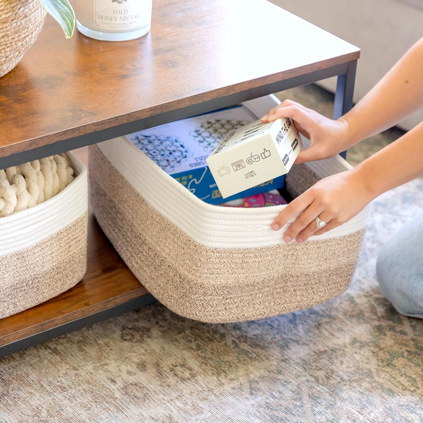 NaturalCozy Storage Baskets - 3-Pack Cotton Rope Woven Bins for Organizing | 16.8”x13”x7.6” | Ideal for Toys, Laundry, and More