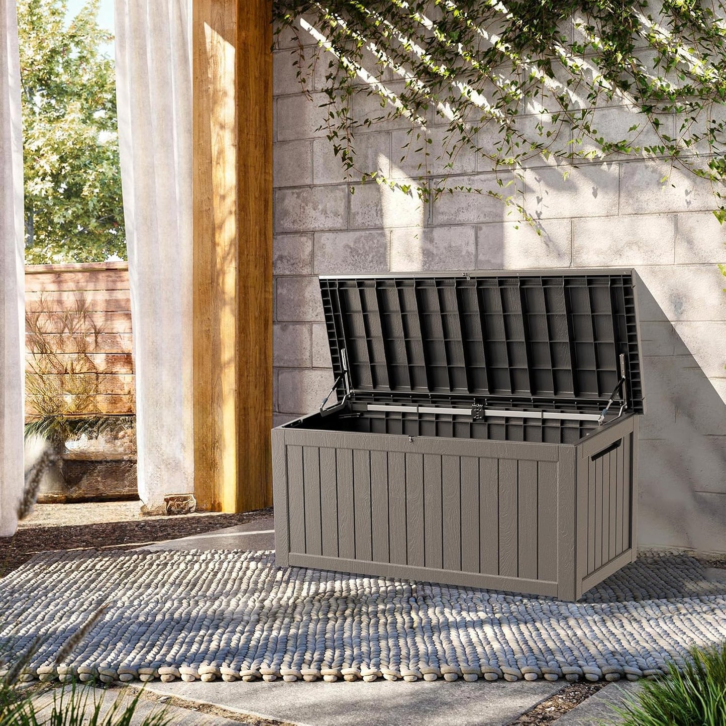 TARKARI 270 Gallon Lockable Resin Deck Box - Waterproof & UV-Resistant Outdoor Storage | Gray