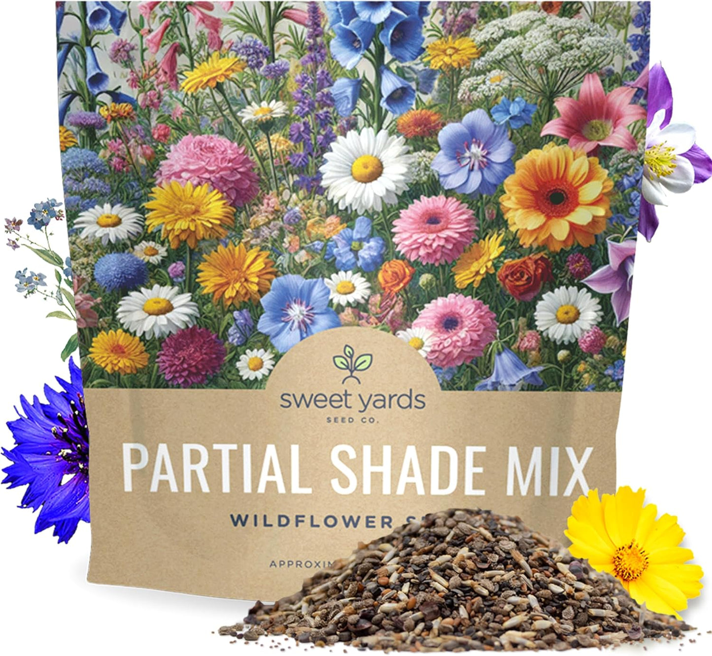 Wildflower Seeds - Partial Shade Mix with 7,000+ Open Pollinated Annual & Perennial Seeds - 1 Ounce