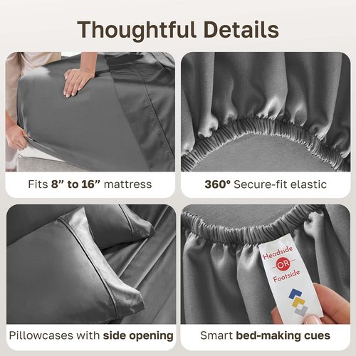 California Design Den Queen Sheet Set - 100% Cotton, 400 Thread Count, Silky Smooth Sateen, Deep Pockets - Grey