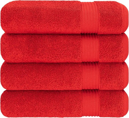 Cotton Paradise 4-Piece Turkish Bath Towels Set - 100% Cotton Extra Large Plush Red Towels