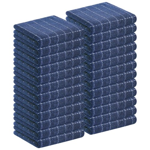 Homaxy 100% Cotton Terry Kitchen Towels(Navy Blue, 13 x 28 inches), Checkered Designed, Soft and Super Absorbent Dish Towels, 24 Pack