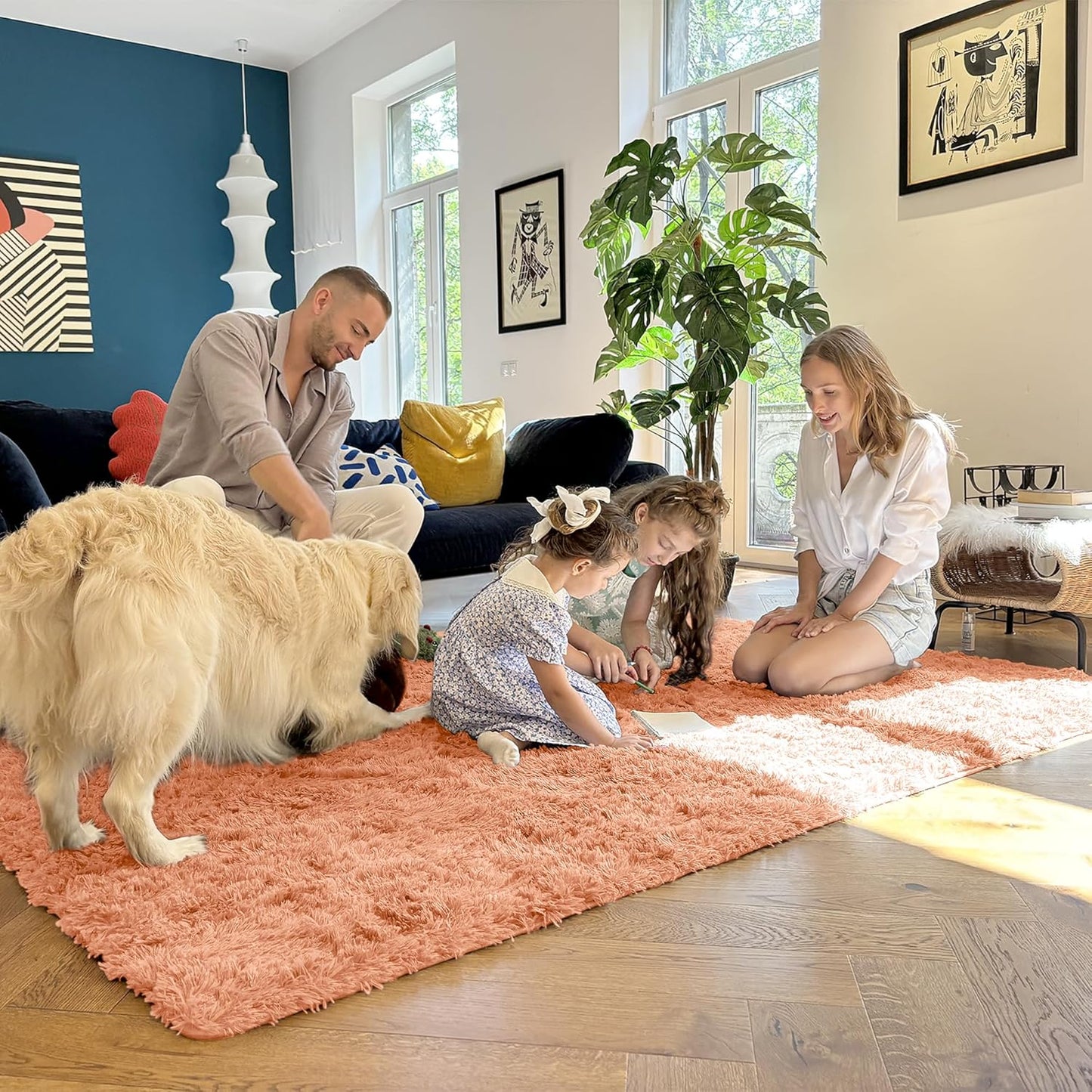 OLANLY Small Bedside Rug - Soft Fluffy Shaggy Carpet for Living Room & Bedroom | Muted Orange, Machine Washable