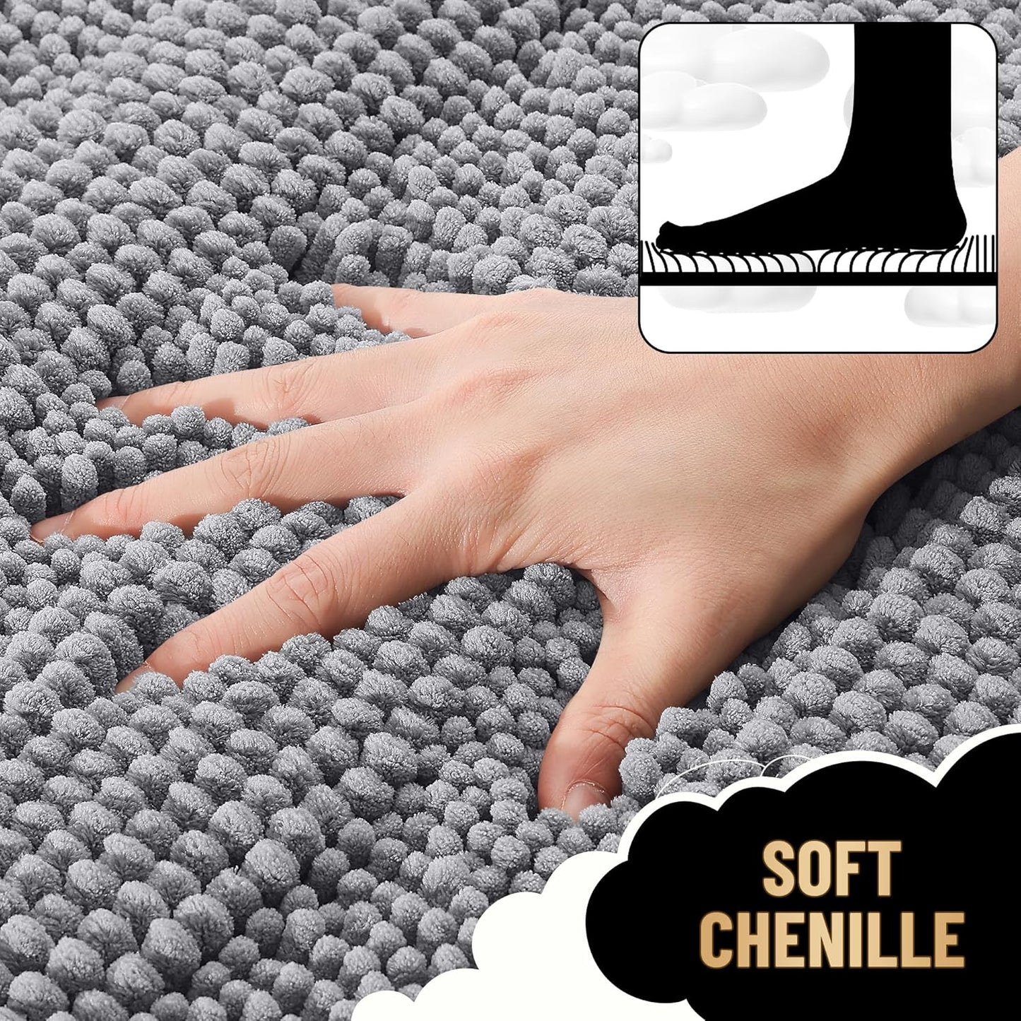 OLANLY Thick Bathroom Rugs - Extra Soft Chenille Bath Mats | 30x20, Grey, Absorbent & Machine Washable