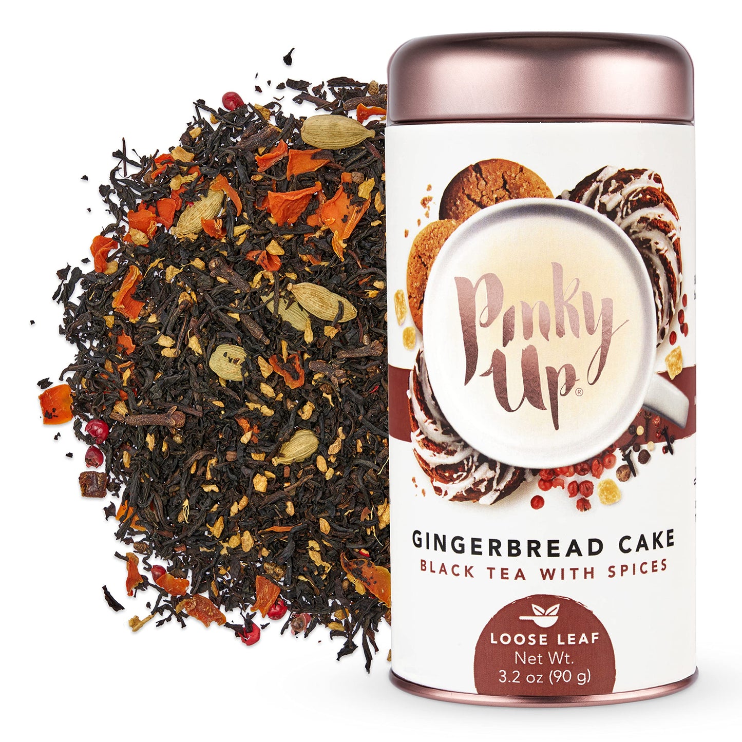 Pinky Up Gingerbread Tea - Loose Leaf Fall Flavored Black Tea, 40-60mg Caffeine Per Serving, Naturally Low Calorie & Gluten Free in 2.5Oz Tin, 25 Servings