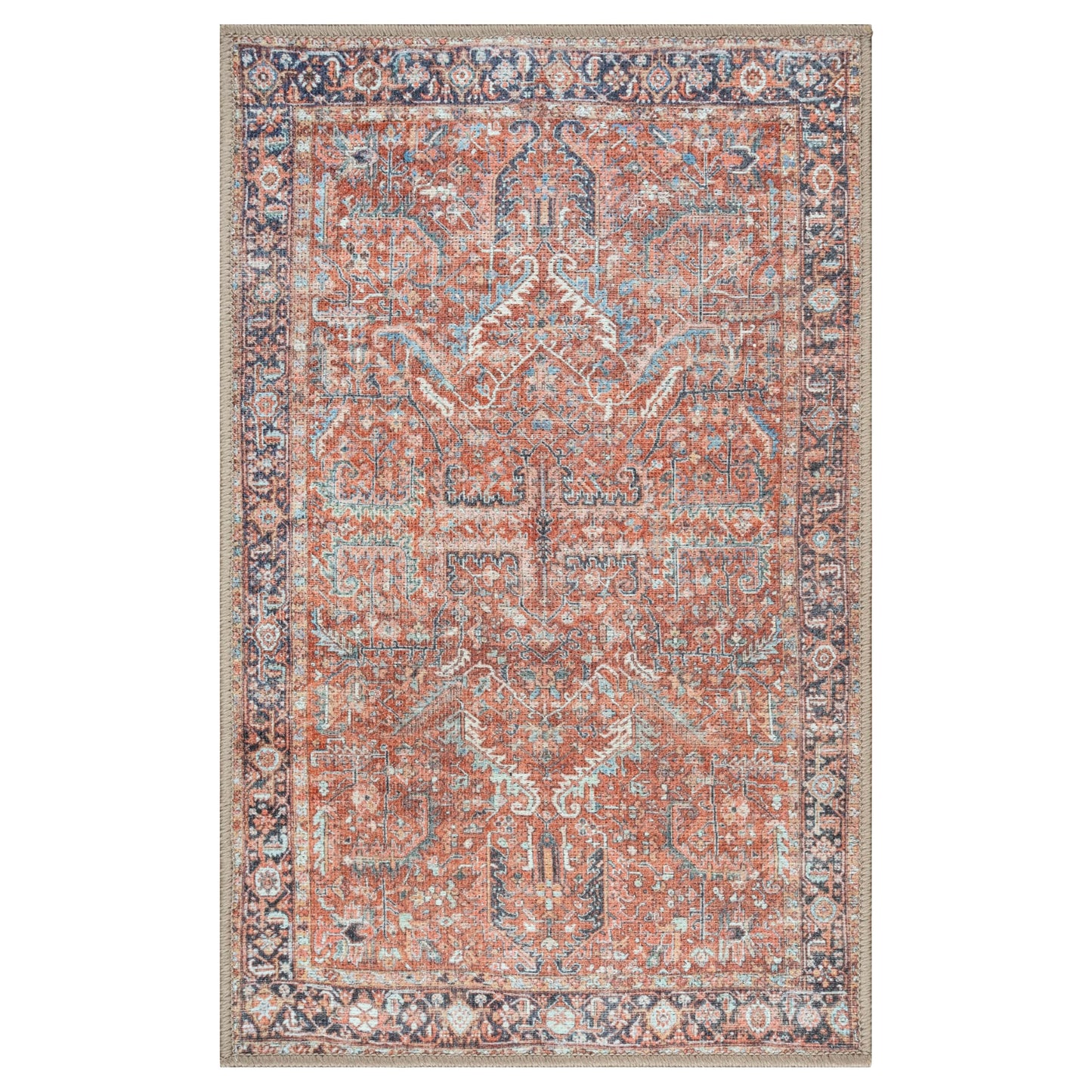 GLN Traditional Collection - Machine Washable Area Rug, Non Slip, Low Pile Chenille Living Room, Bedroom & Kitchen Rug (3'x5' Terra Cotta)