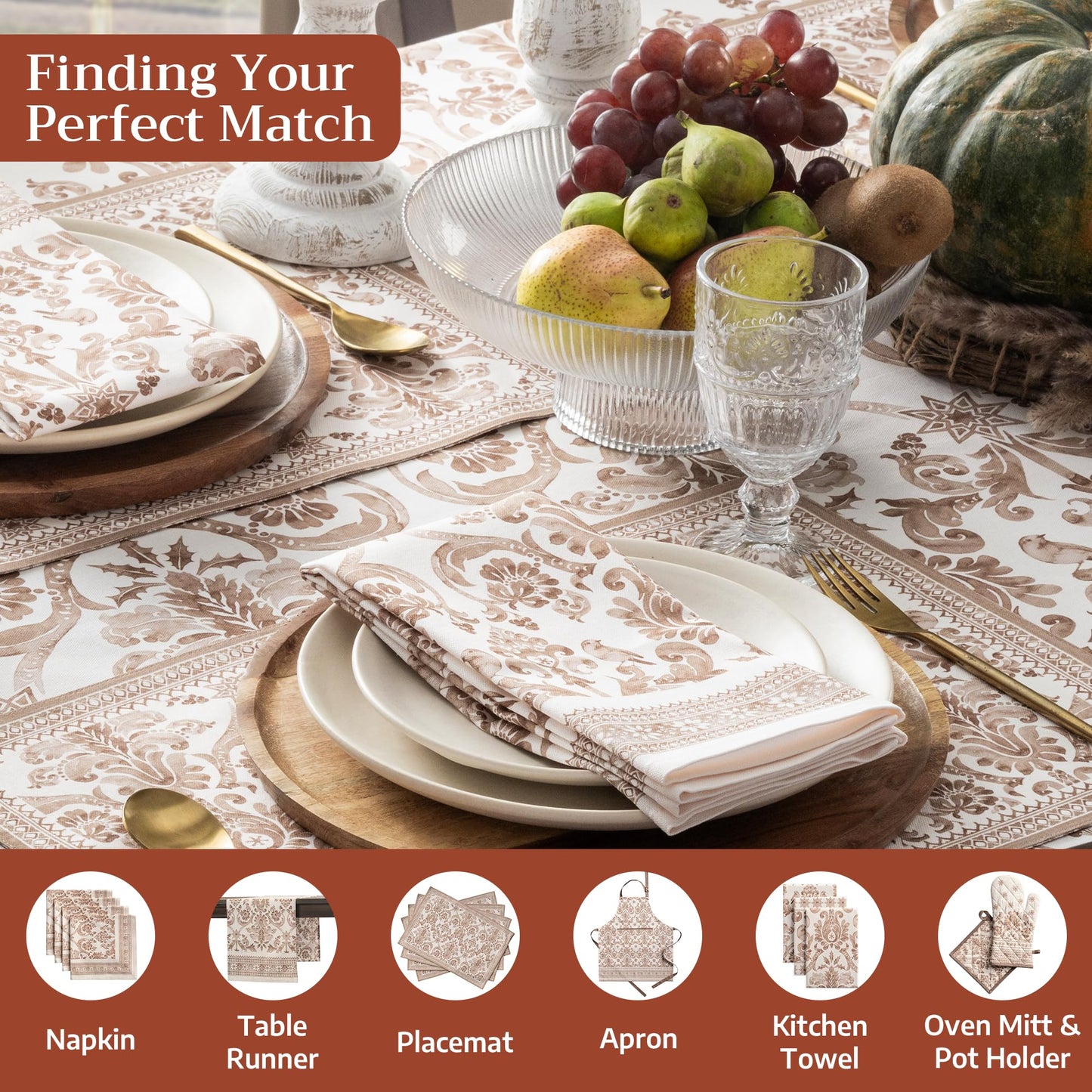 Maison d' Hermine Table Cloth Square Table 100% Cotton 60 x 60 Inches Fall Tablecloth Reusable Everyday Use for Thanksgiving Christmas Decorations Dining Farmhouse Party (Allure)