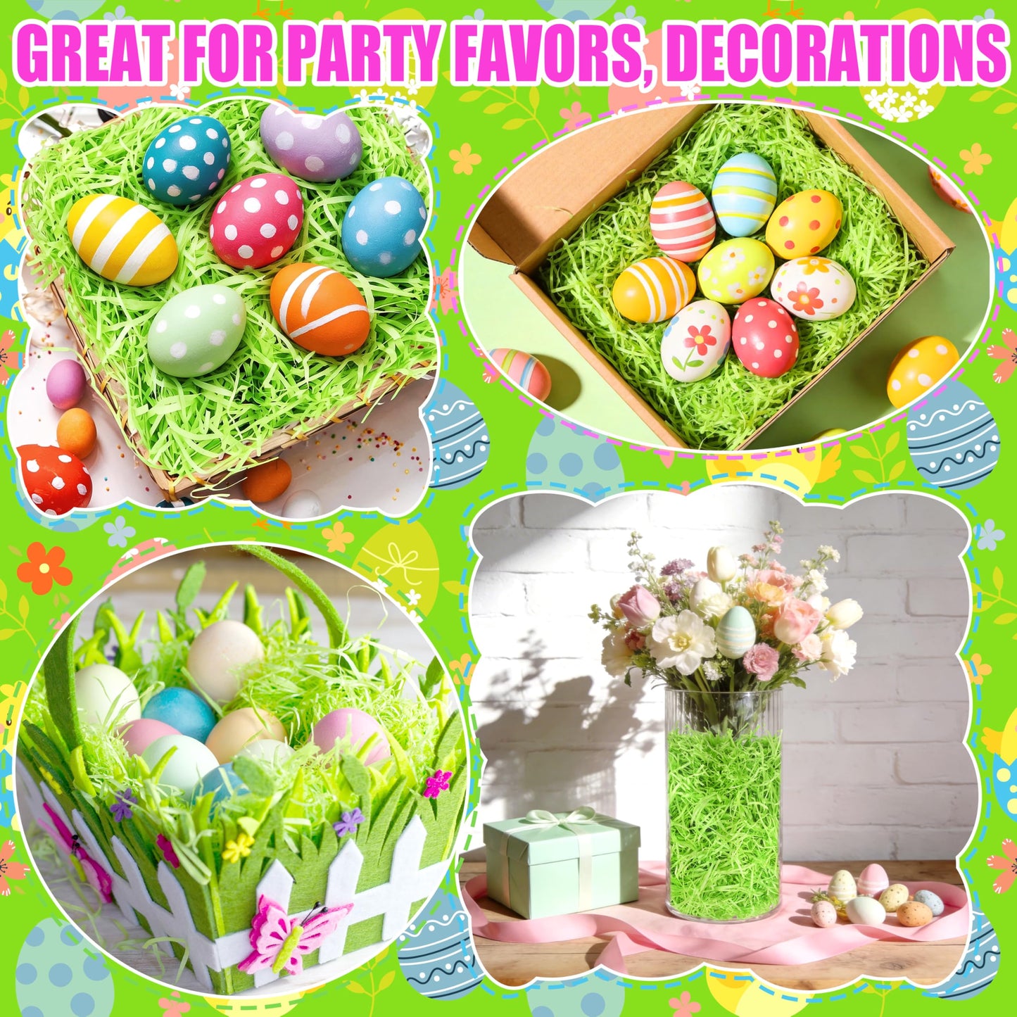 Seifar 5.3oz/150g Green Easter Grass Basket Filler, Recyclable Shred Paper Shred Fillers Easter Basket Grass for Easter Gift Basket Gift Wrapping Party Decorations