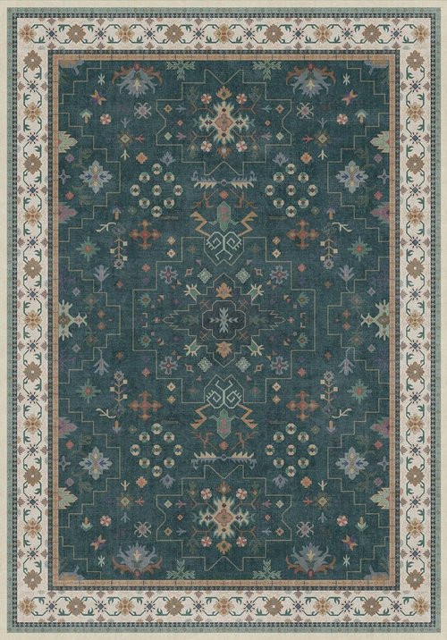 Hazo Haus Vintage Dark Green Washable Rug - Ultra Soft 7x10 Floral Geometric Design for Living Room