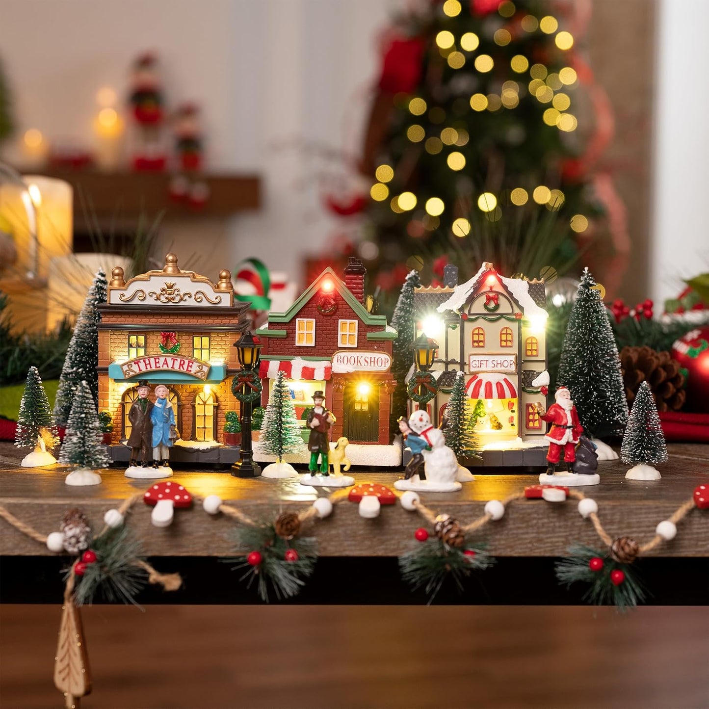 Valery Madelyn Pre-Lit Christmas Village Set - Battery Operated Holiday Figurines | 17 PCS Collection