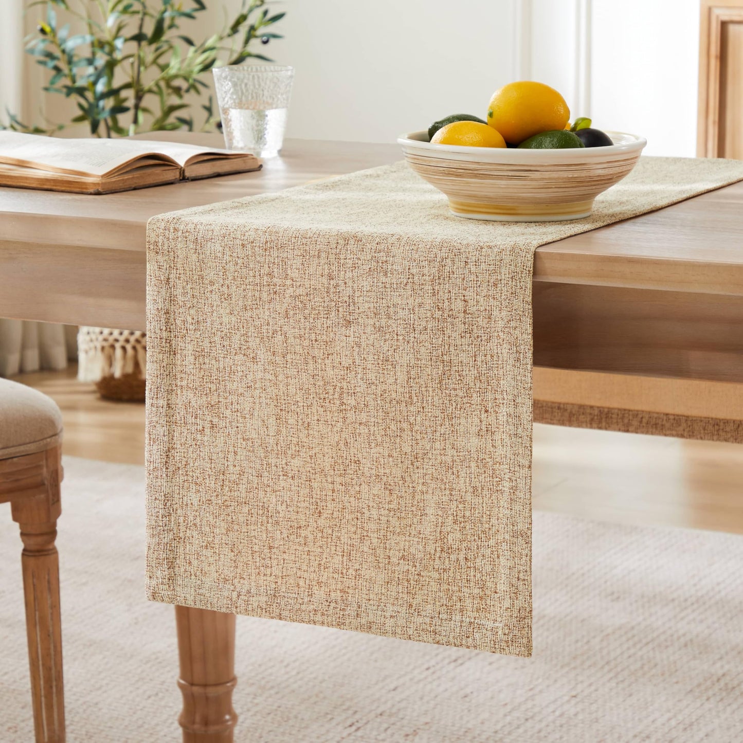 ZeeMart Burlap Style Farmhouse Table Runners 36 Inches Long, Beige Rustic Woven Dining Table Runner for Everyday Use, 14x36 Inches, Oatmeal Beige