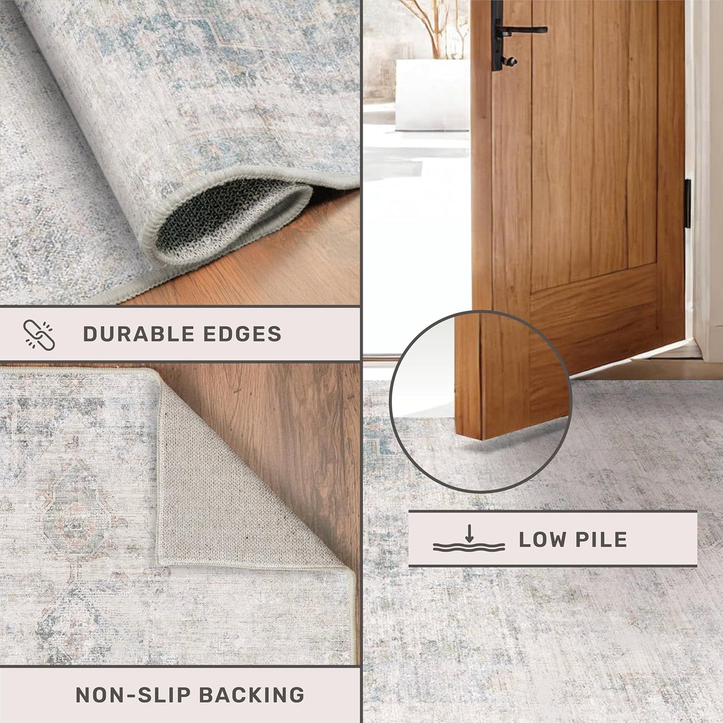 Regine Switzerland Low Pile Office Rugs - 5x7 Abstract Non-Slip Rugs for Living Room & Entryway, Cream Slate Blue