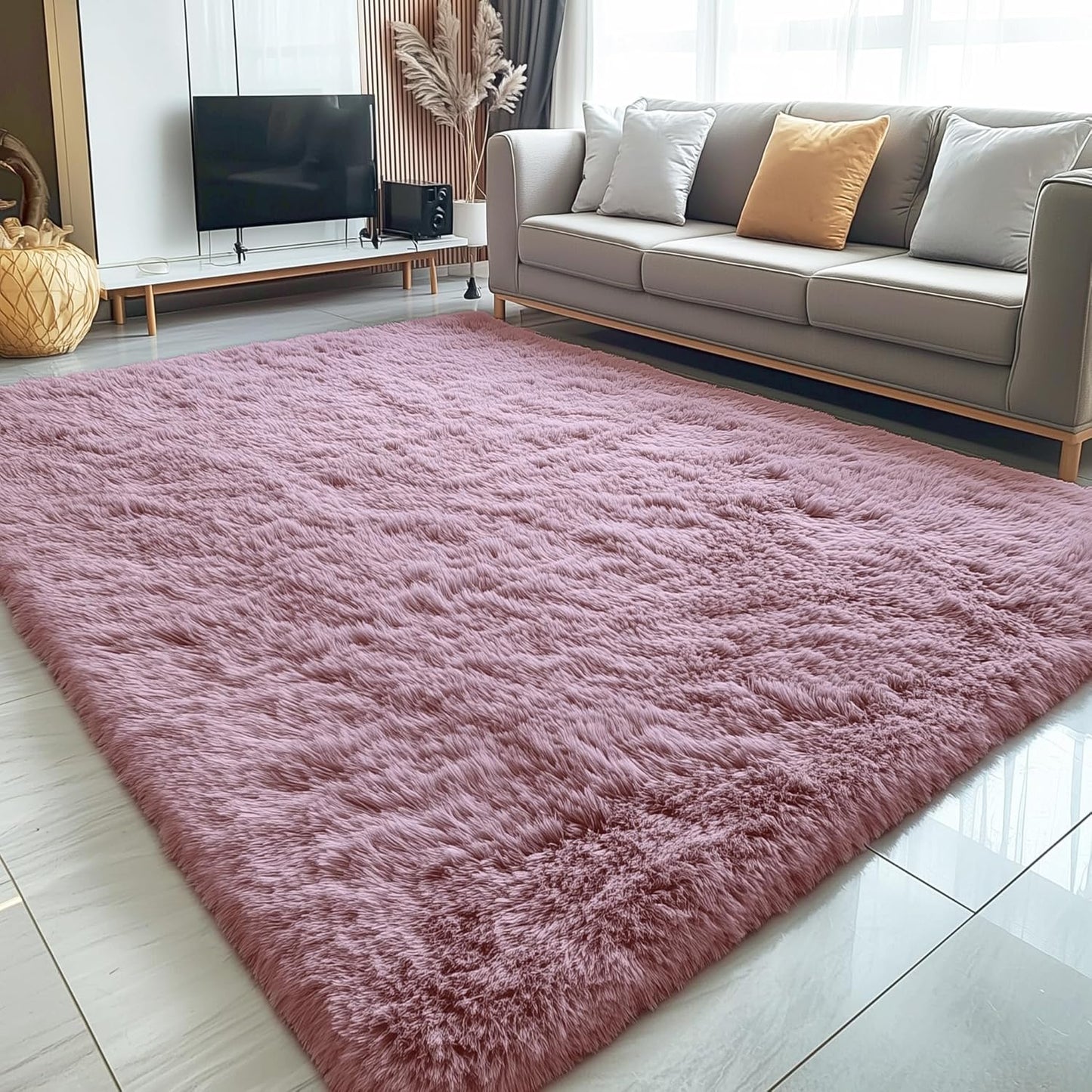 OLANLY Large Area Rug - Soft Fluffy Shaggy Carpet for Living Room & Bedroom | 5x8 Blush Decor