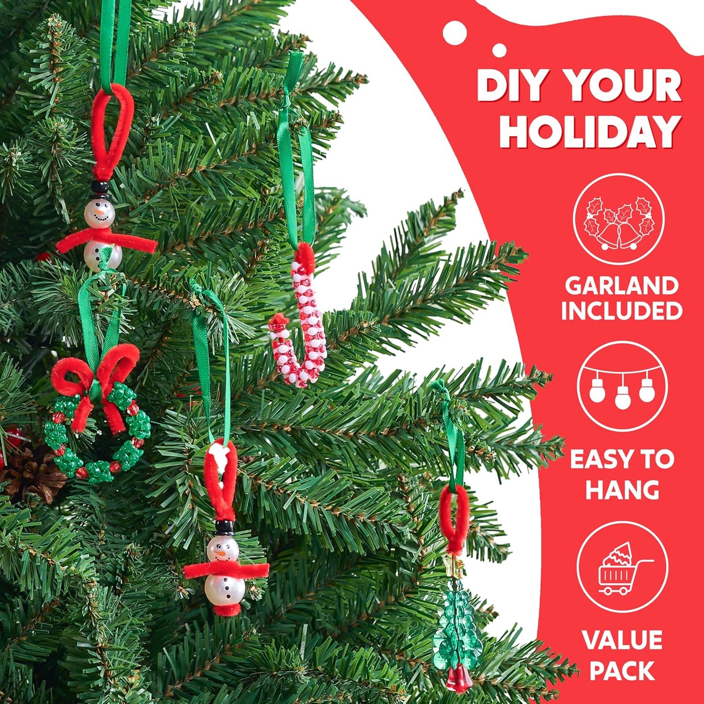 JOYIN Christmas Beaded Ornament Craft Kit - Create 40 DIY Hanging Ornaments | Snowman, Tree, Candy Canes & Wreaths