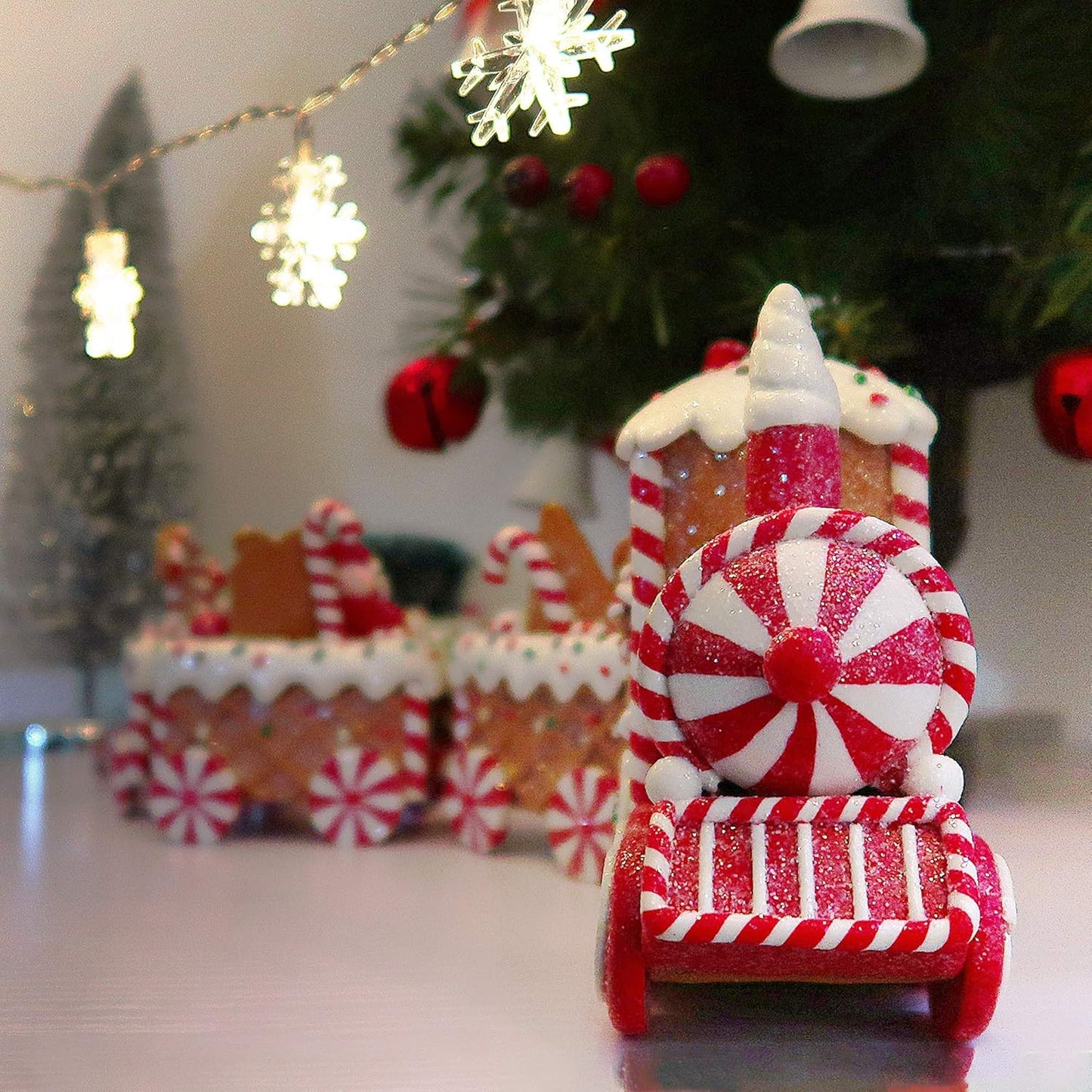 KPCB Tech Gingerbread Christmas Decorations - Prelit Gingerbread Train Figurines | 21.85" Lighted Holiday Decor with Timer for Table Centerpieces