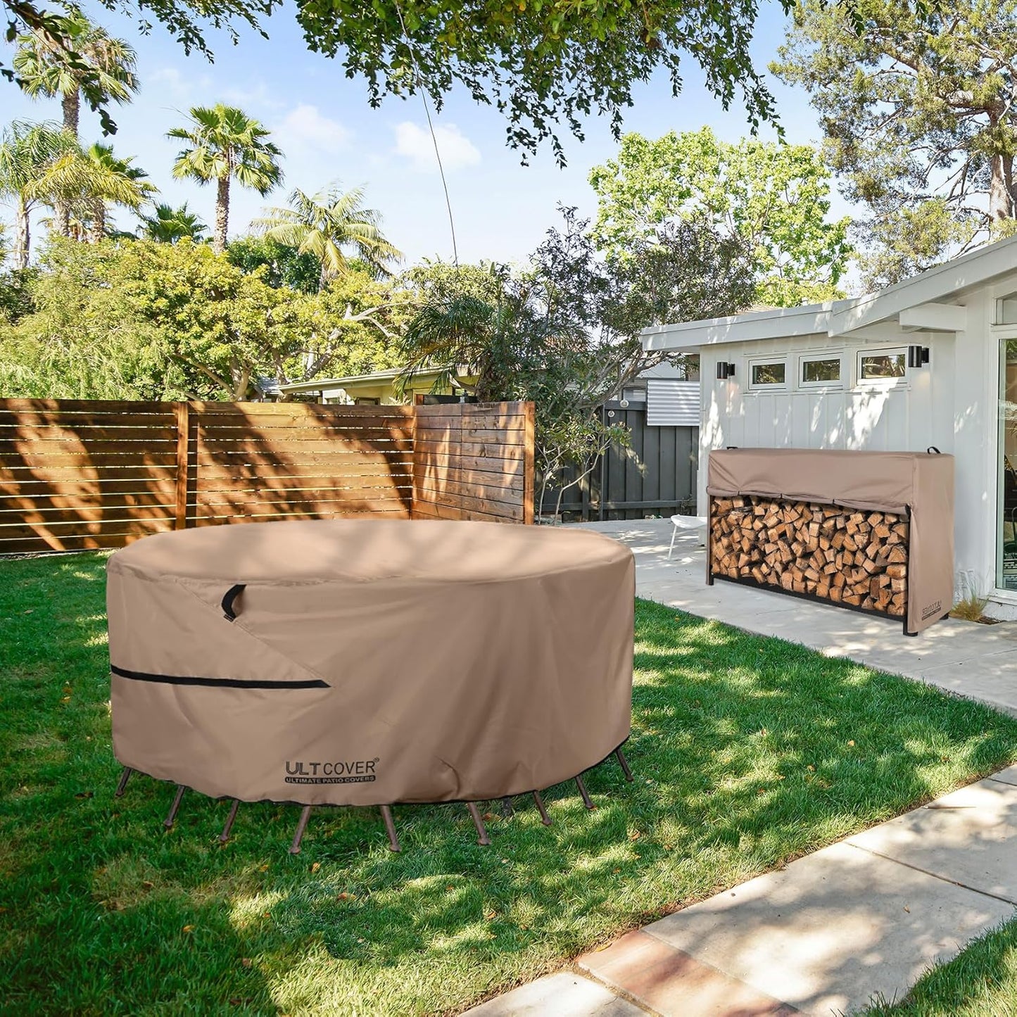 ULTCOVER Round Patio Table and Chair Set Cover - Heavy-Duty 600D Waterproof Protection | 60 Inch
