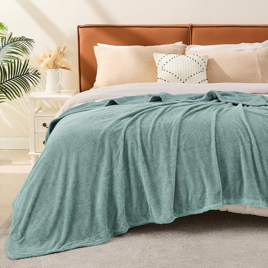 EMME Muslin Cotton Fleece Queen Blanket Reversible - 80"*90" Teal Soft Warm Throw Blankets for Couch Bed Picnic Travel Bed
