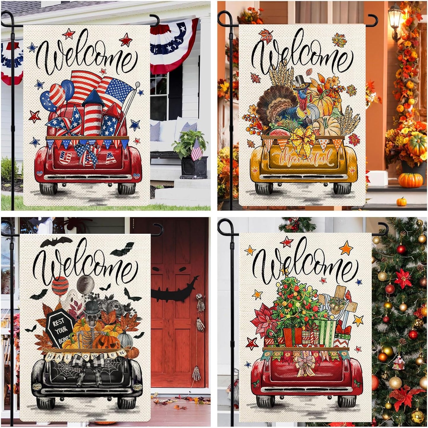 Rustic Truck Garden Flags - Set of 12 Double-Sided Seasonal Decorations | 12x18 Inches for Year-Round Use