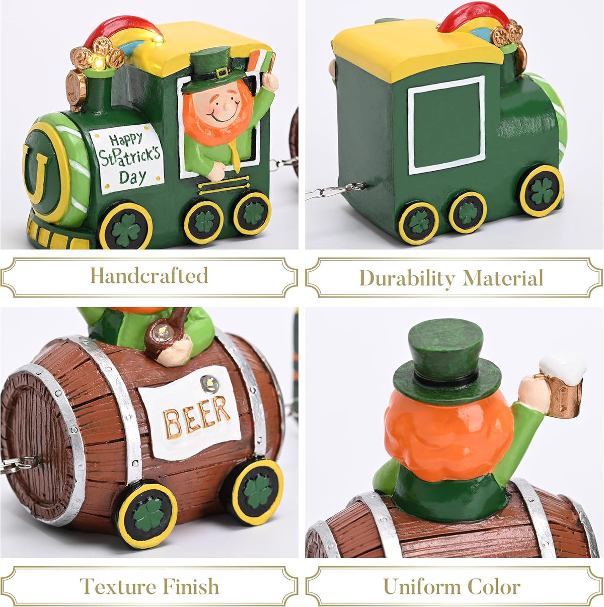 Valery Madelyn St. Patrick's Day Decorations - Lighted LED Train & Leprechaun with Shamrock Pot of Gold | Festive Table Centerpiece