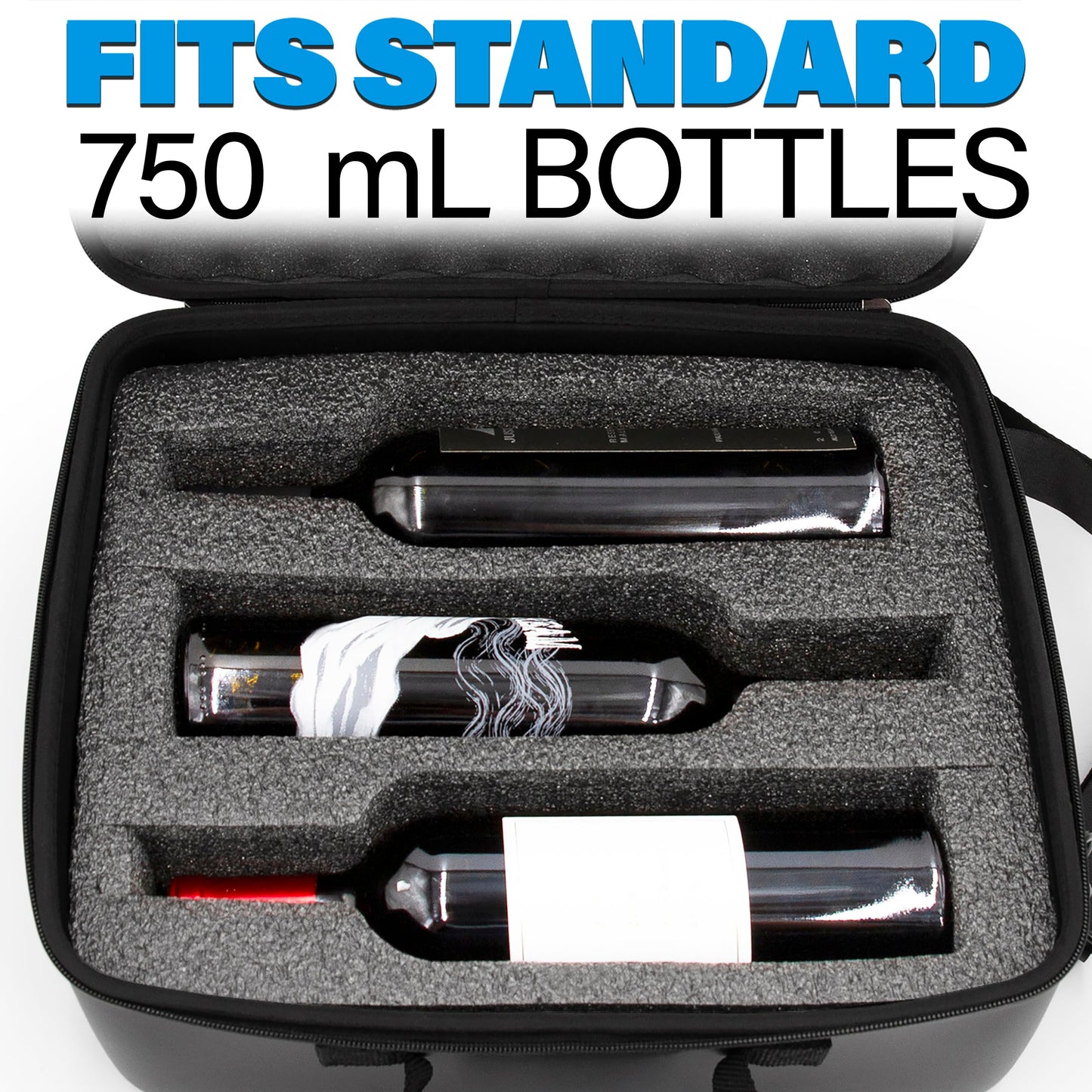 CASEMATIX Wine Travel Case for 3 Bottles with Shock-Absorbing Foam & Adjustable Carrying Strap - Protective Wine Suitcase for Storage, Padded Wine Bag Tote Alcohol Carrying Case