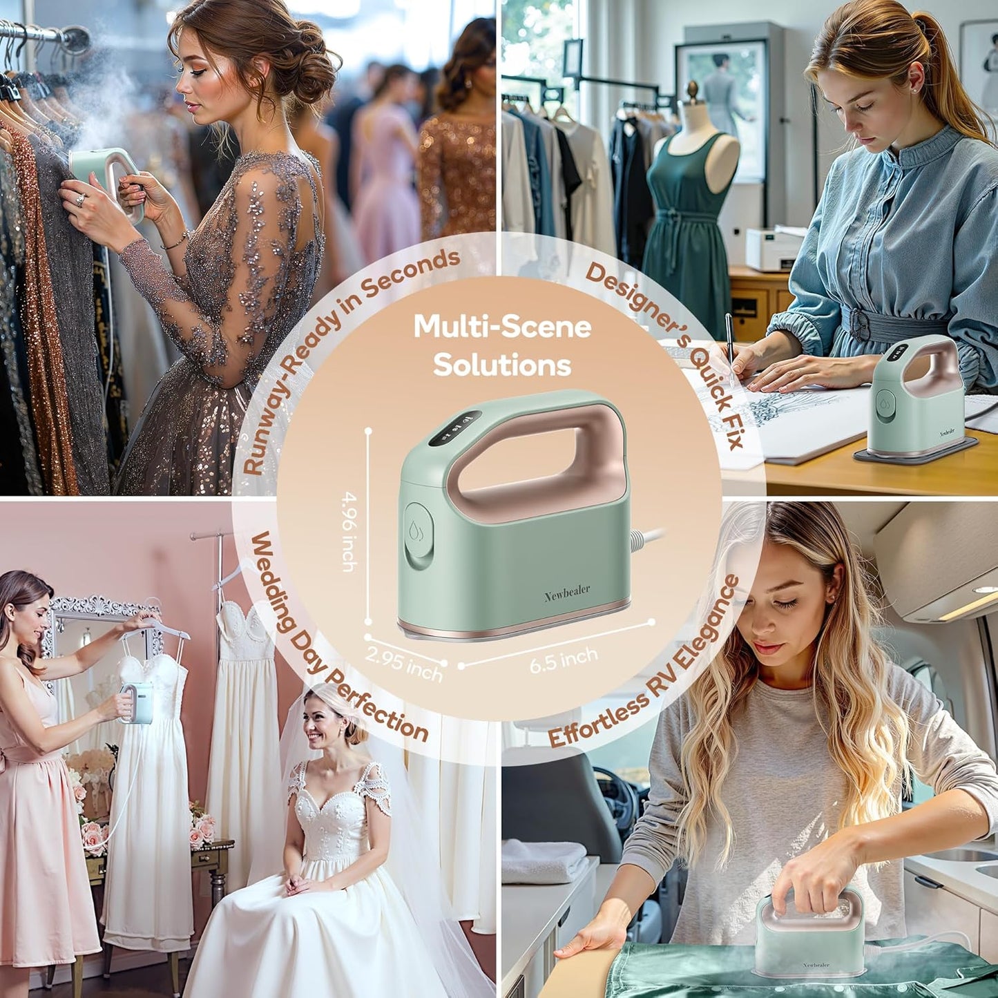 Newbealer Smart Steam Iron - 1200W Turbocharged with 3 Steam Modes, 45s Heat-Up, Nonstick Soleplate | 6oz Tank