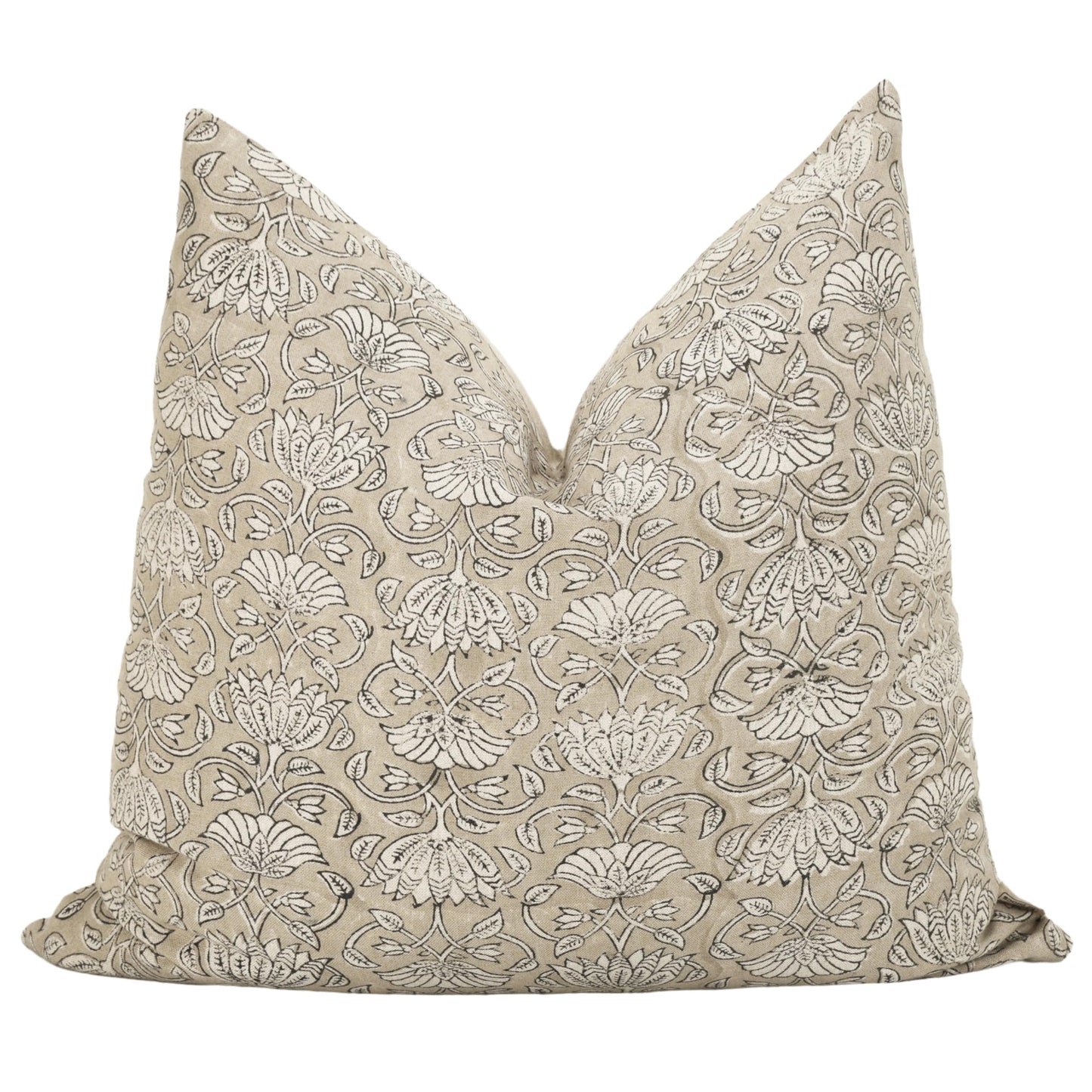 Handmade Block Print 100% Thick Cotton 20 x 20 inch Throw Pillow Cushion Cover with Zipper - Pillowcase for Bedroom, livingroom, Couch, Sofa, Outdoor, Chair, Bed, Home Décor-Margot (Muslin Beige 1)