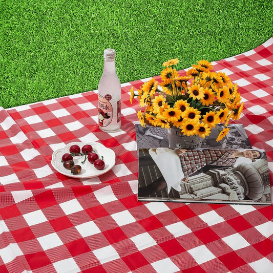 Kesfey Red and White Checkered Tablecloths 3 Packs Red Gingham Plastic Table Cloths 54 X 108 Inches Disposable Waterproof Party Picnic Table Covers Rectangle Checkered Tablecover for Birthday Decor