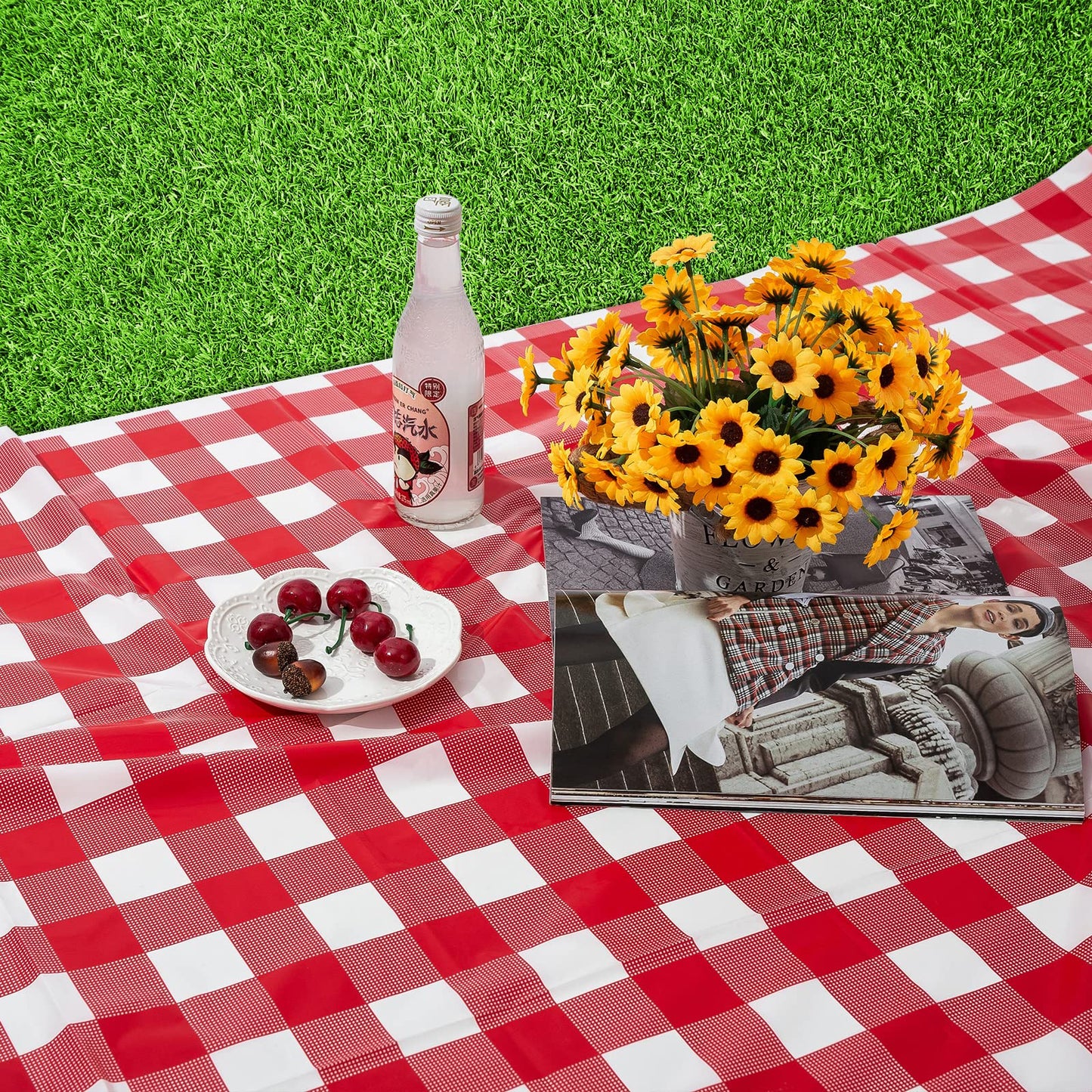Kesfey 8 Packs Red and White Checkered Tablecloths 54 x 108 Inches Disposable Rectangle Red Gingham Table Cloth Waterproof Plastic Picnic Party Plaid Tablecovers for Picnic BBQ Family Outings