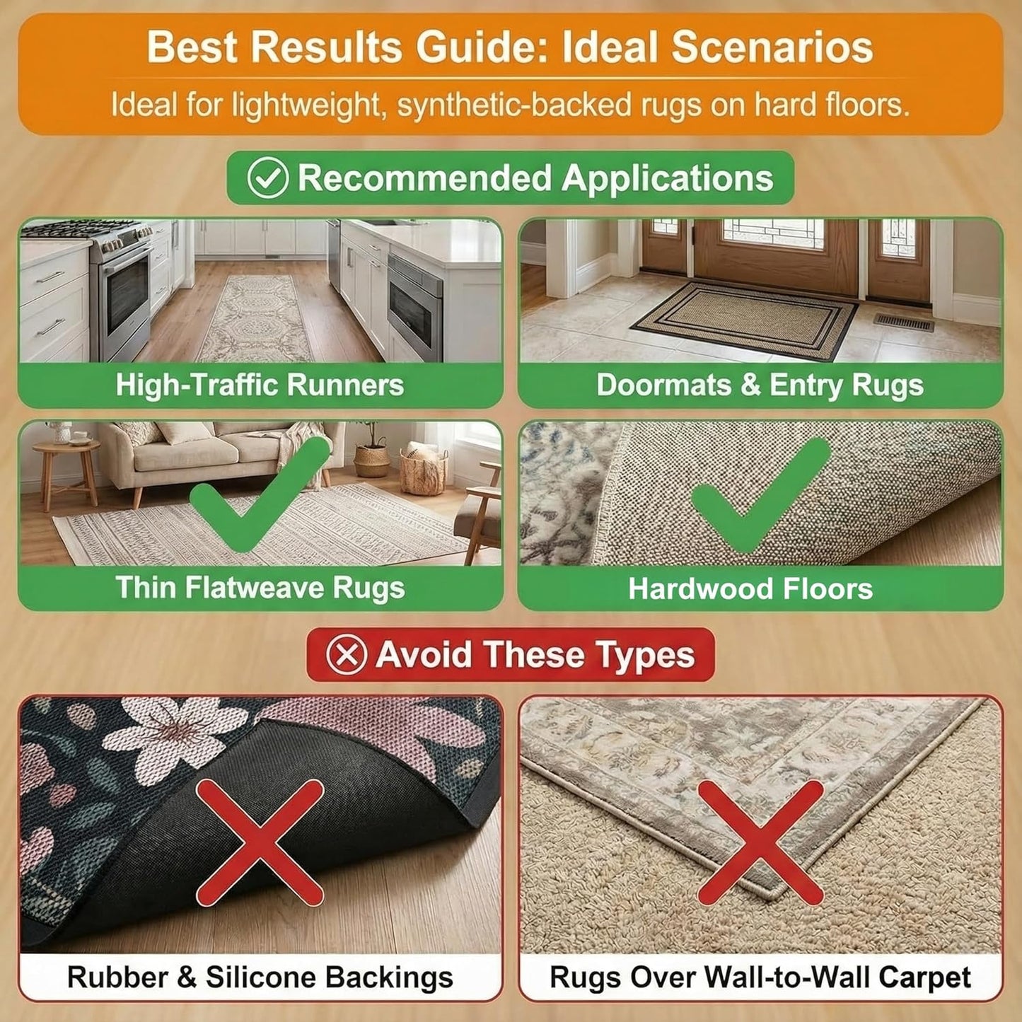 Skiennix 12 PCS Non-Slip Rug Gripper - Double-Sided Carpet Tape for Hardwood Floors | Black