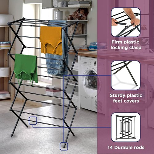 BLACK+DECKER Expandable Collapsible Clothes Drying Rack - Telescopic & Foldable Laundry Air Dryer for Towels, Shirts & Delicates - Durable Steel Design