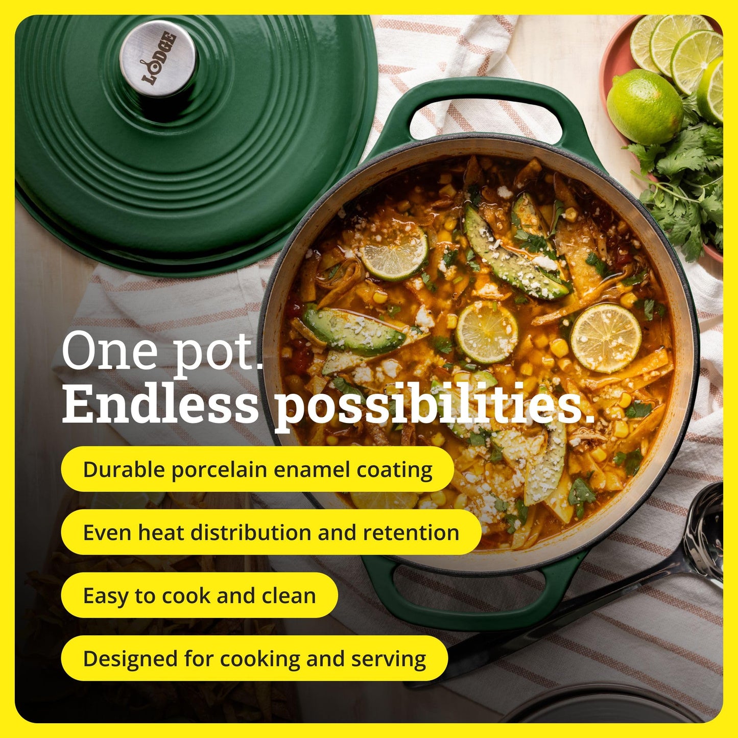 Lodge Essential Enamel Cast Iron Dutch Oven - Perfect for Bread Baking, Braising, Marinating & Slow Cooking - Features Moisture-Sealing Lid & Dual Handles - Kitchen Essentials - 6 Quarts - Evergreen