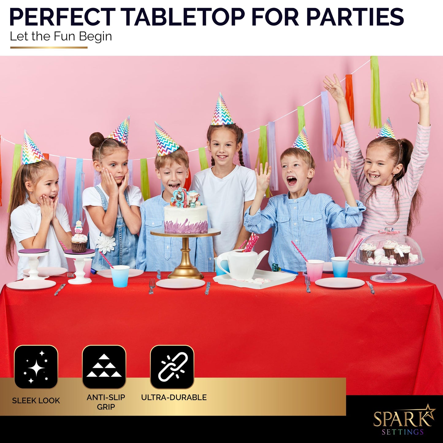 Amcrate Red Plastic Tablecloth Disposable, 6 Pack Premium Tablecloths for Rectangle Tables 54 inch. x 108 inch. Fits Tables Up to 8 Feet, Plastic Table Cloth for Party, Wedding, Holidays