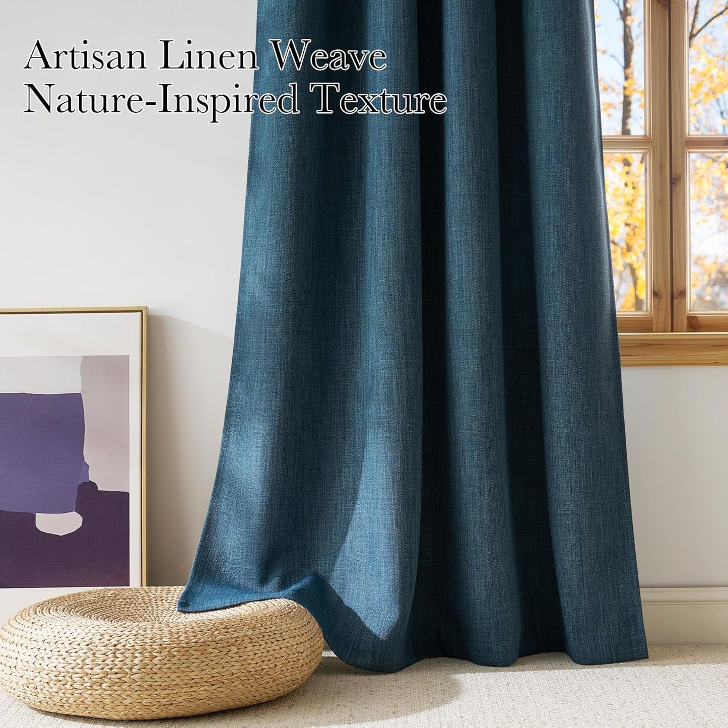 NICETOWN Short Faux Linen Blackout Curtains - Stone Blue Privacy Panels for Living Room & Kitchen | 63 Inches Long, 2 Panels