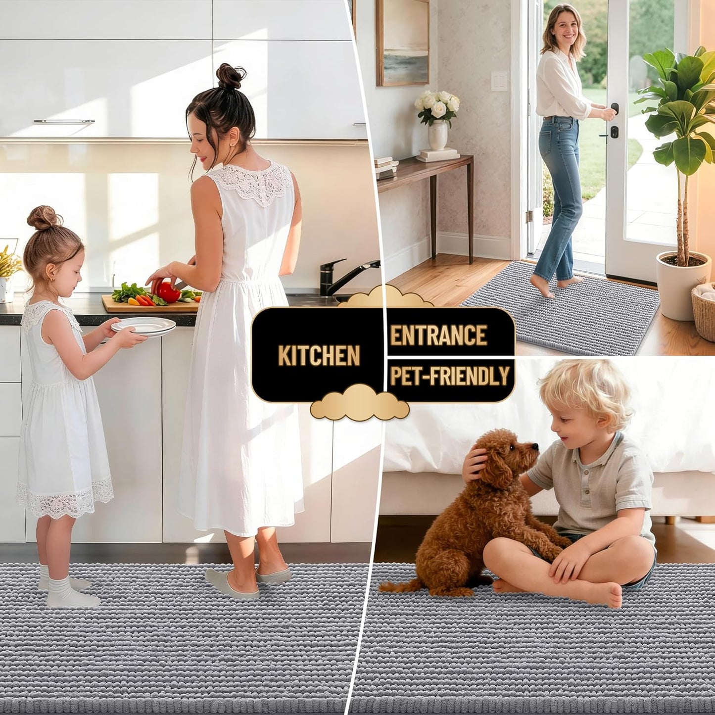 OLANLY Thick Bathroom Rugs - Extra Soft Chenille Bath Mats with Rubber Backing | 30x20 Grey