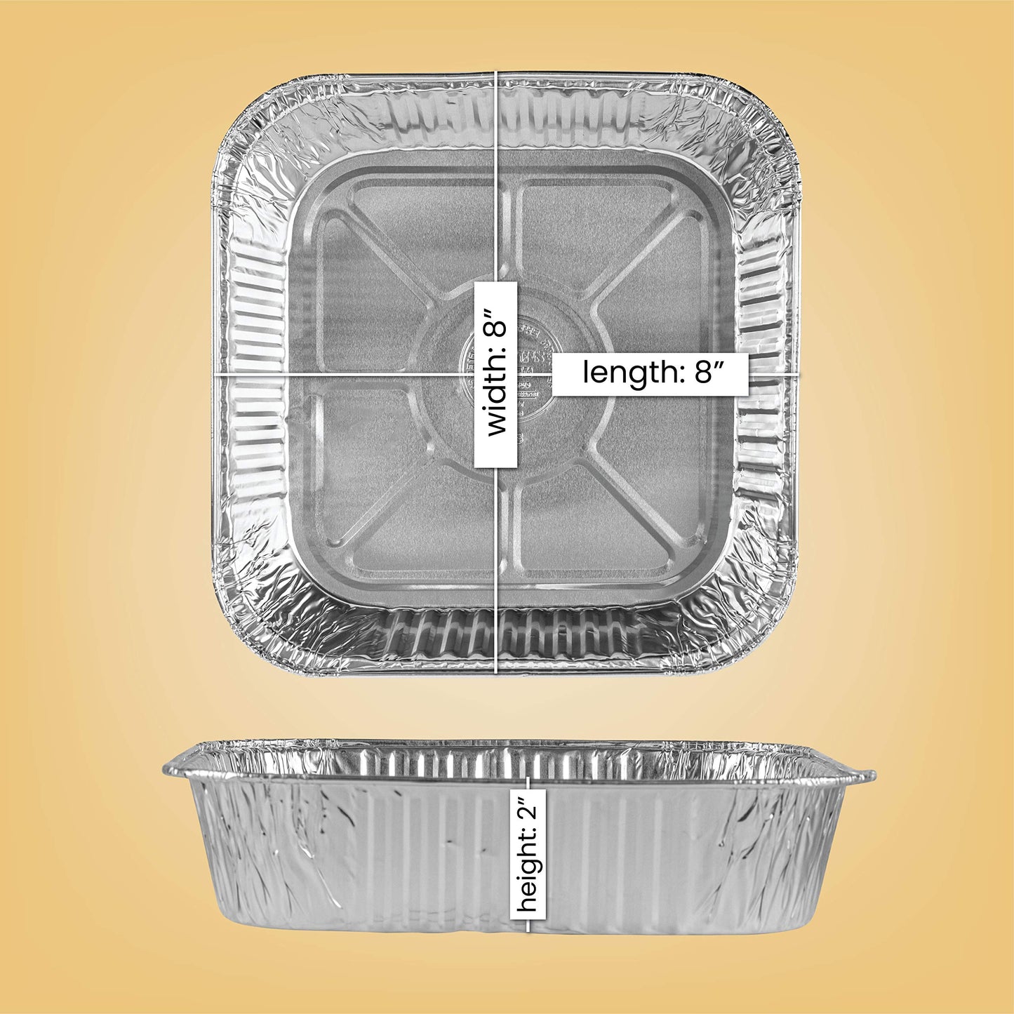 PLASTICPRO Disposable 8'' X 8'' X 2'' Inch Square Aluminum Tin Foil Baking Pans Bakeware - Cookware Perfect for Baking Cakes, Breads, Brownies, Bread, Meatloaf, Lasagna, Pack of 10