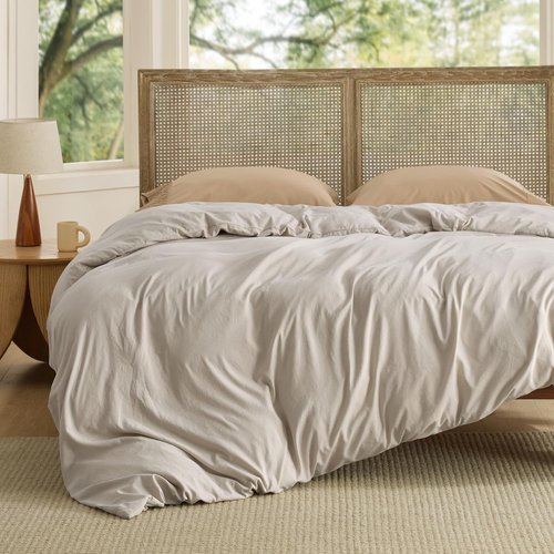 Bedsure Twin Duvet Cover - Extra Soft Prewashed Cotton-Like Polyester, 68x90 Inches with Zipper Closure, Linen