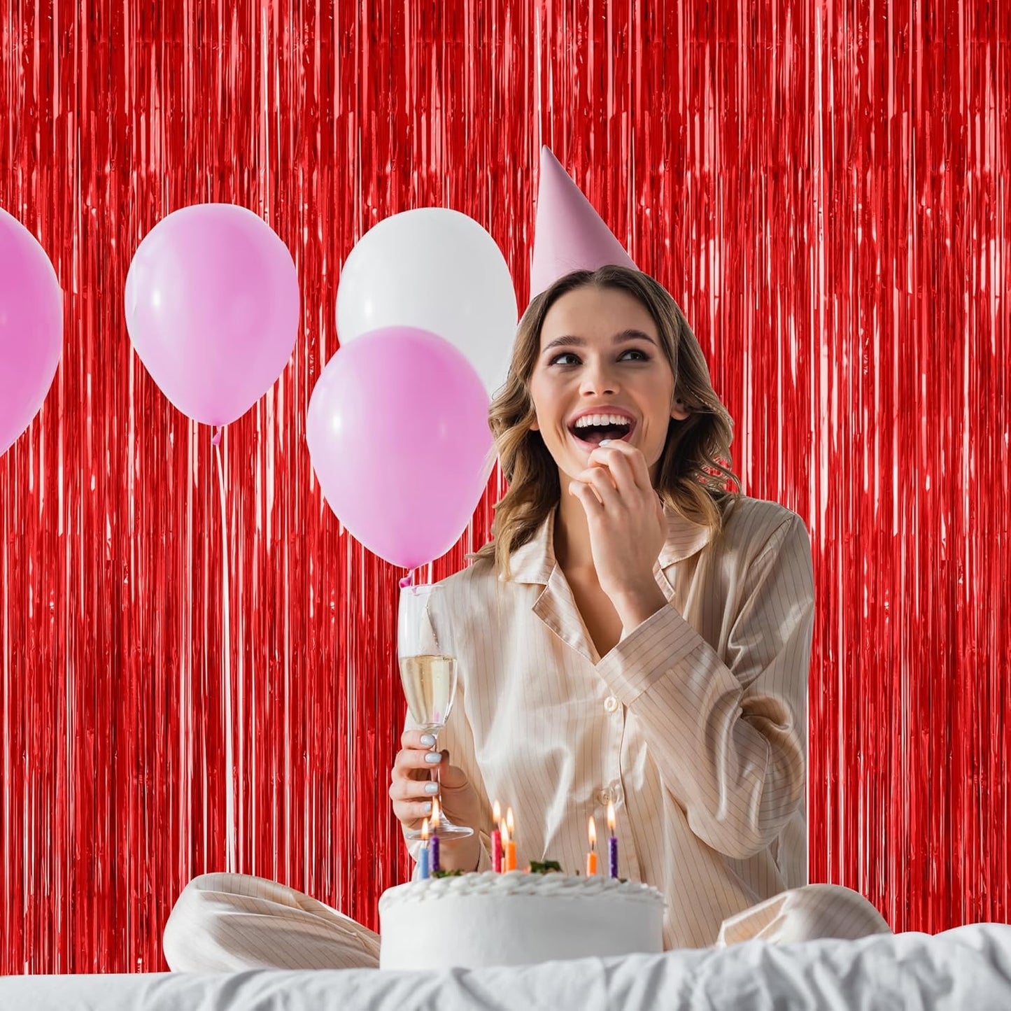 Regine Switzerland Red Curtains - 12 Pack Metallic Foil Streamers | 3.28 FT x 7.05 FT Party Backdrop Decor