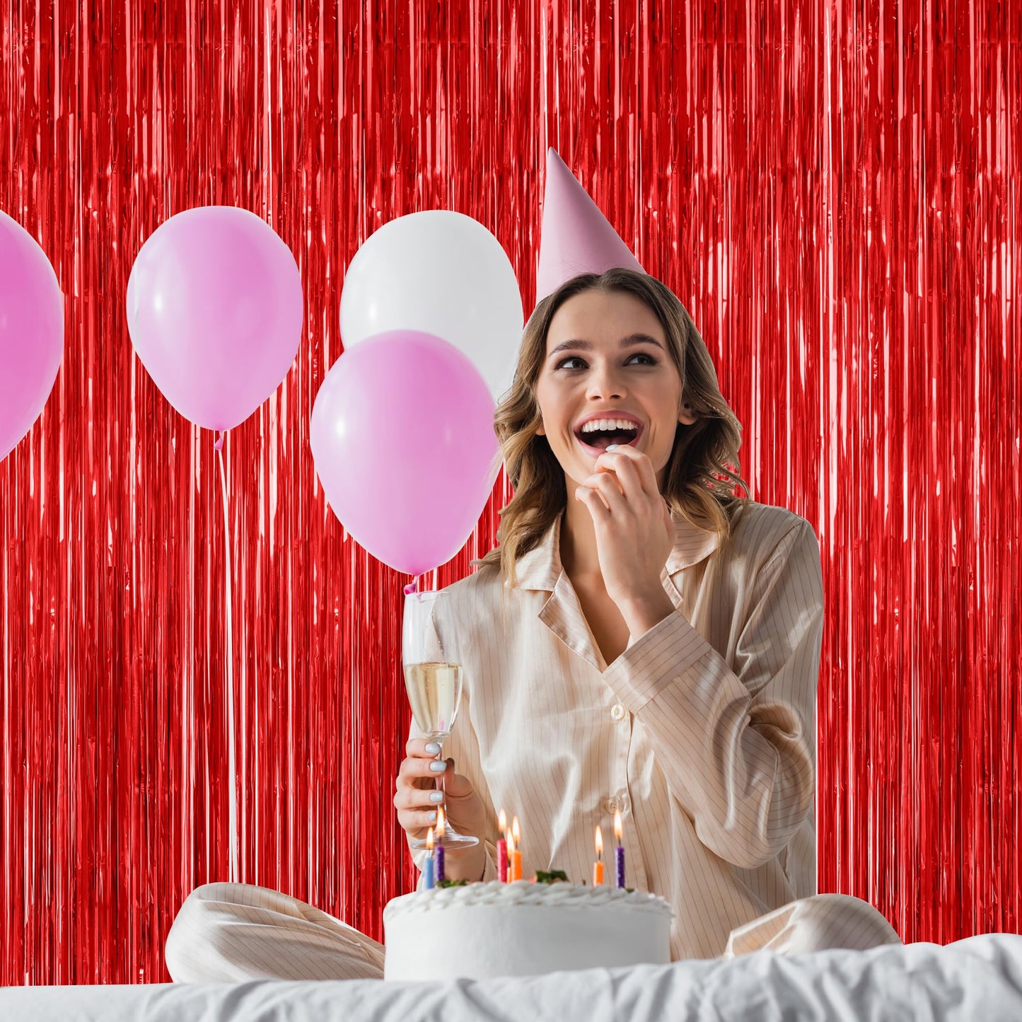 12 Pack Red Curtains, 3.28 FT x 7.05 FT Party Streamer, Metallic Party Backdrop Valentines Day Streamer Foil Curtains, Fringe Tinsel for Red Party Decor Casino Theme Decorations Party Supplies