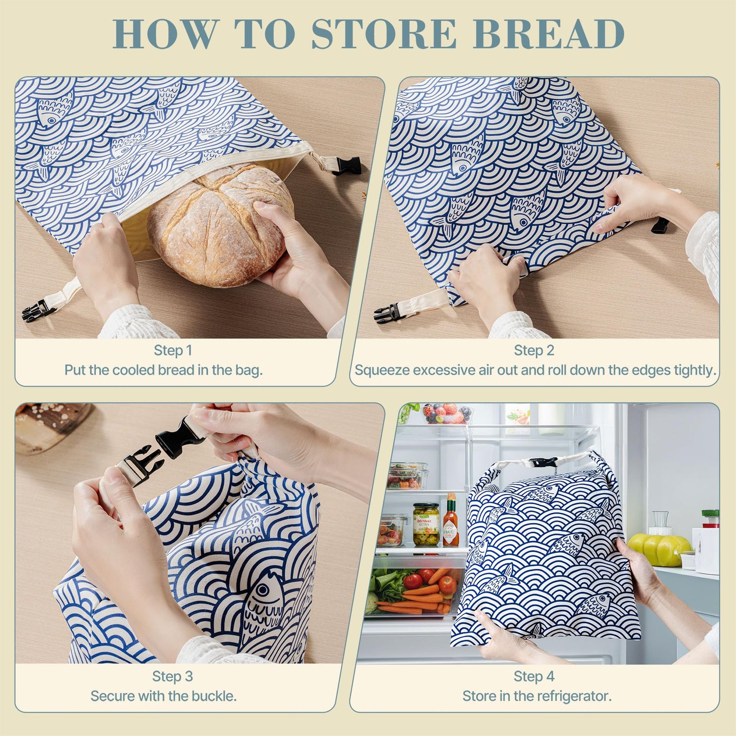 Augine Beeswax Bread Bags for Sourdough, Reusable Bread Bags for Homemade Bread, 2 Pack Natural Cotton Beeswax Storage, Natural Cotton Beeswax Bags, Large Capacity