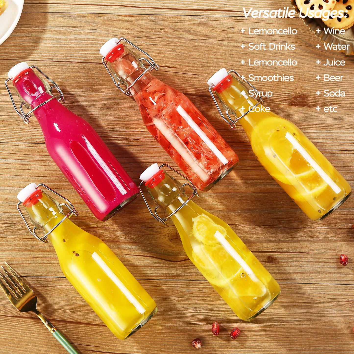12 Pack 8.5oz Flip Top Glass Bottles,8.5oz swing top glass bottles with airtight lids for Home Brewing,2nd Fermentation,Kombucha,Kefir,Vanilla Extract,Juice,Tea,Beverages,Soda,Oils,Vinegar,Limoncello