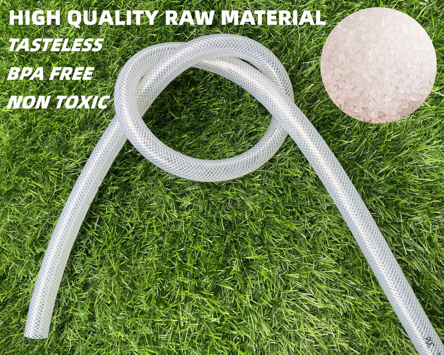 1/2" ID x 3/4" OD - 10 Ft High Pressure Braided Clear PVC Vinyl Tubing Flexible Tube, Heavy Duty Reinforced Hose Tubing