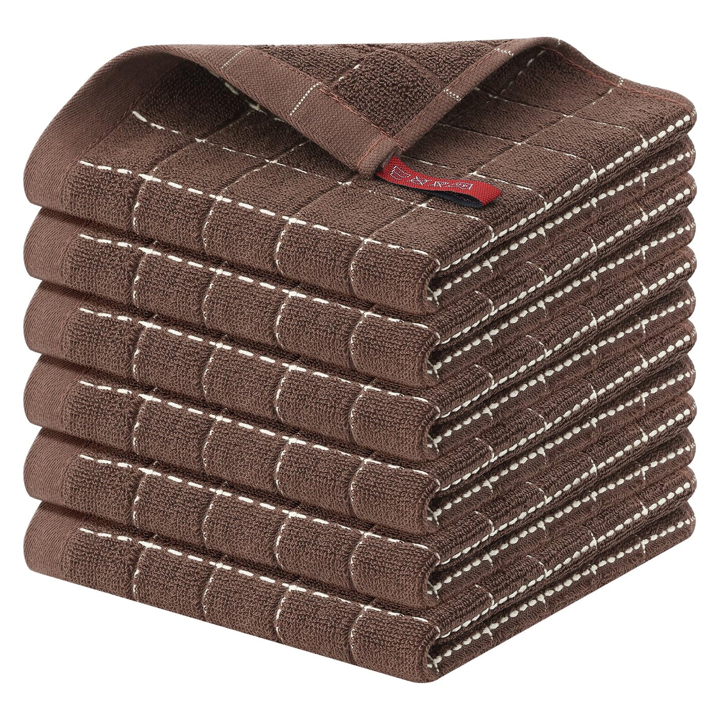 Homaxy 100% Cotton Terry Kitchen Dish Cloths, Ultra Soft and Absorbent Dish Towels for Kitchen, Suitable for Drying and Washing Dishes, 6 Pack, 12 x 12 Inches, Brown