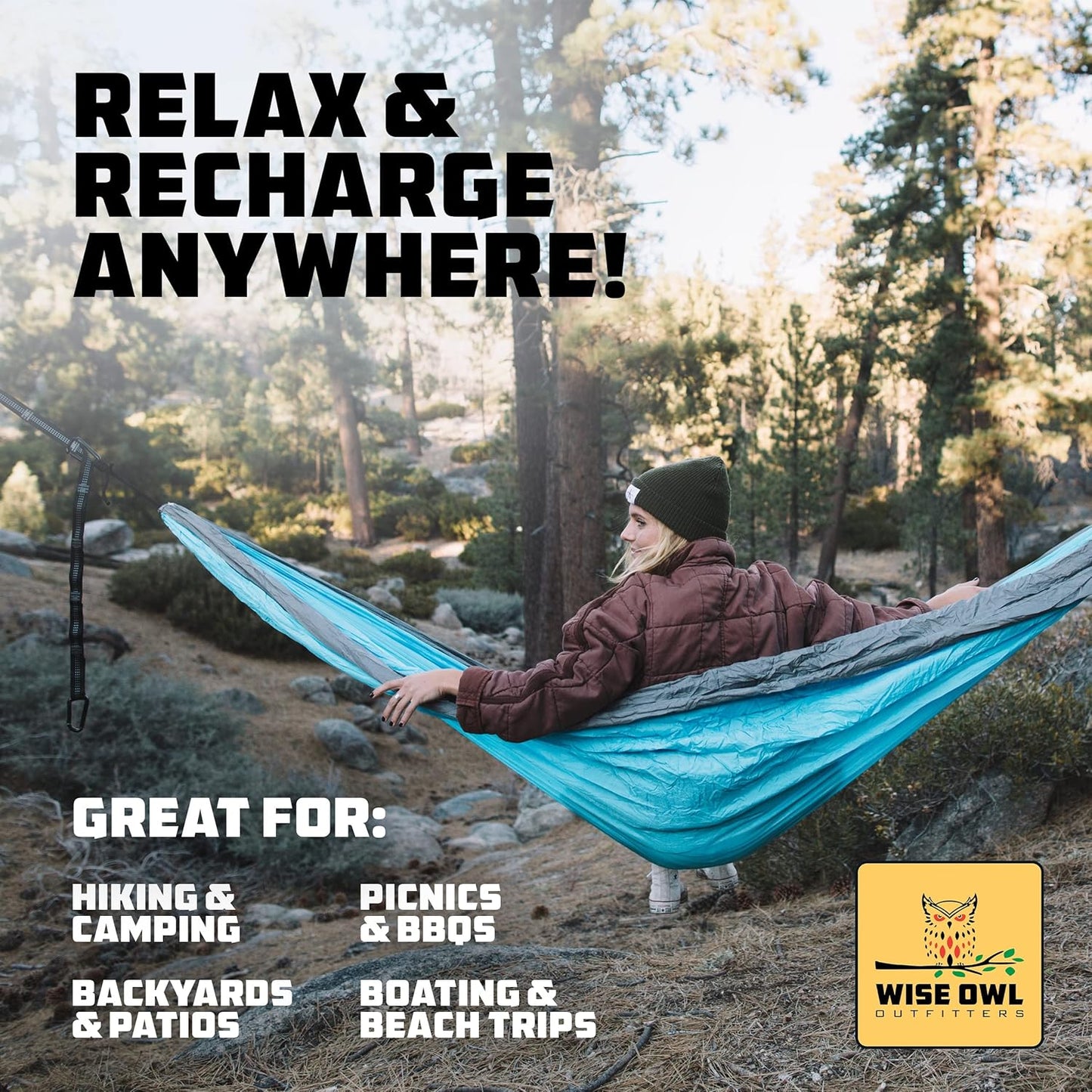 Wise Owl Outfitters Camping Hammock - 500lbs Portable with Tree Straps | Ideal for Travel & Hiking