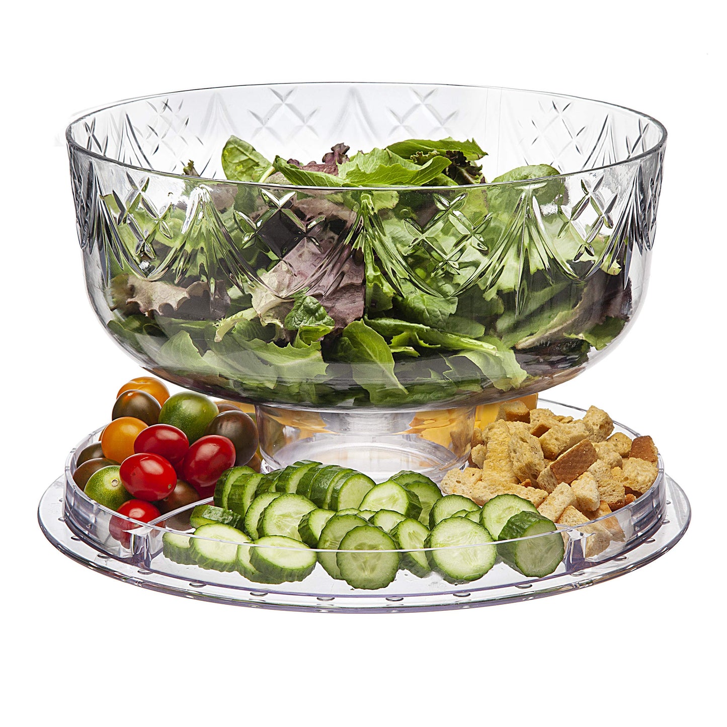 Godinger Cake Stand and Serving Plate Platter with Dome Cover, 6 in 1 Multi-Purpose Use, Shatterproof and Reusable Acrylic - Dublin Collection, Blue