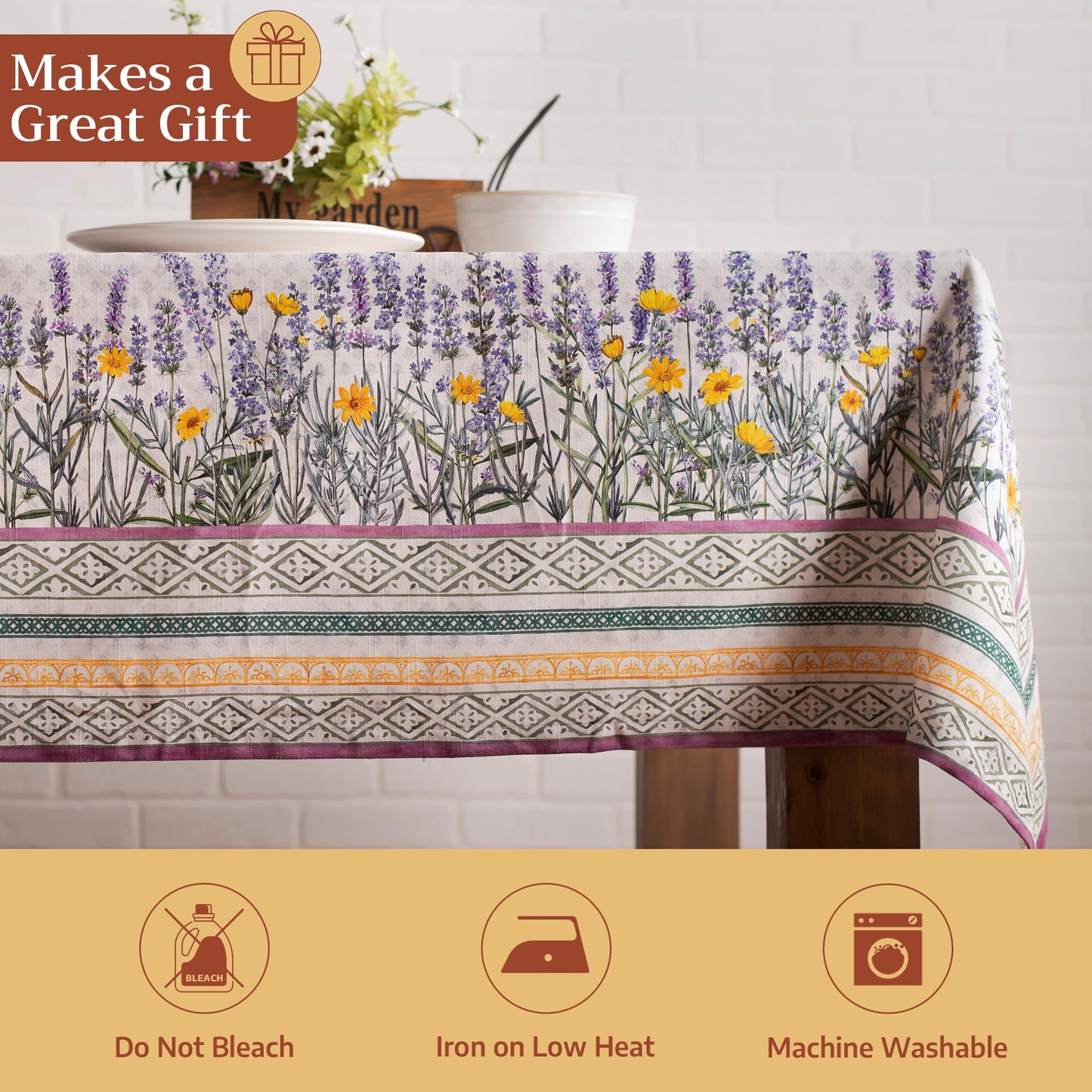 Maison d' Hermine Table Cloth Square Table 100% Cotton 54 x 54 Inches Tablecloth Reusable Decorative for Dining Kitchen Room Farmhouse Home Gifts for Mothers Day Spring Summer - Fanny Lavender