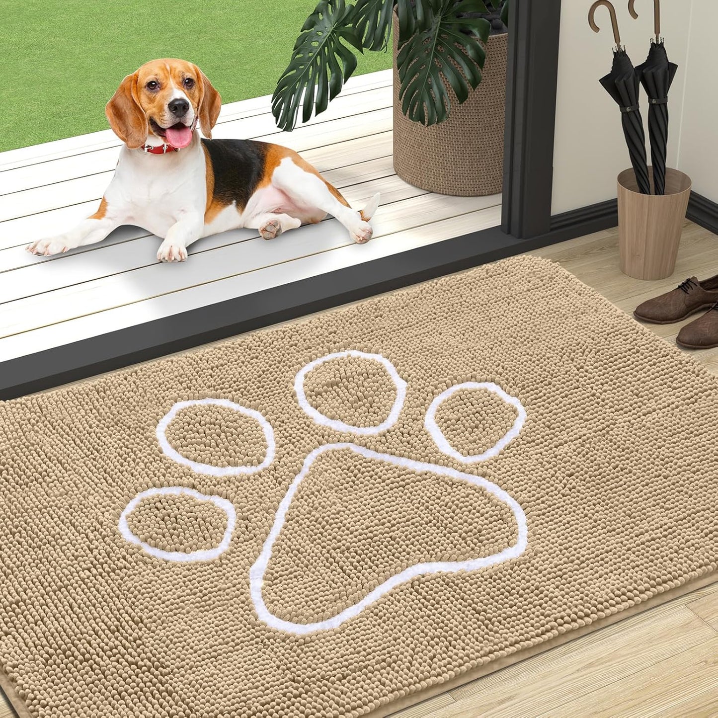 OLANLY Dog Door Mat - Absorbent Non-Slip Muddy Paws Mat | Quick Dry Chenille 47x32, Beige