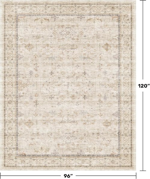Hazo Haus Washable Ivory Living Room Rug - 8x10 Non-Slip Area Rug for Bedroom & Dining Room
