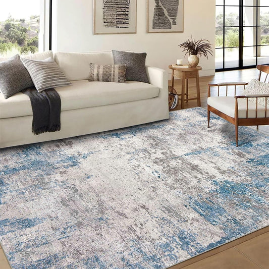 6x9 Area Rug, Ultra-Soft Washable Rug for Living Room, Dinner Room, Bedroom, Non-Slip Modern Abstract Rug, Indoor Carpet Large Area Rug, Blue Grey